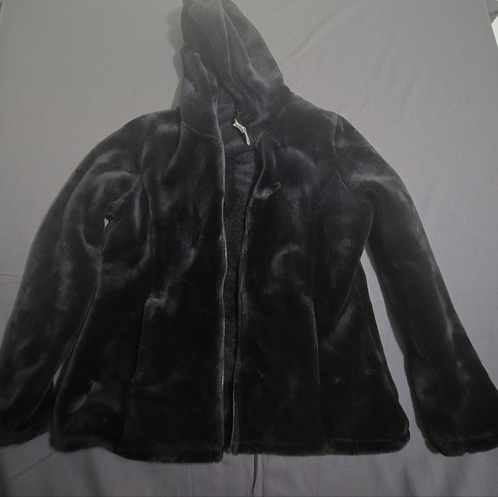 Black Faux Fur Hooded Jacket - Picture 1 of 3